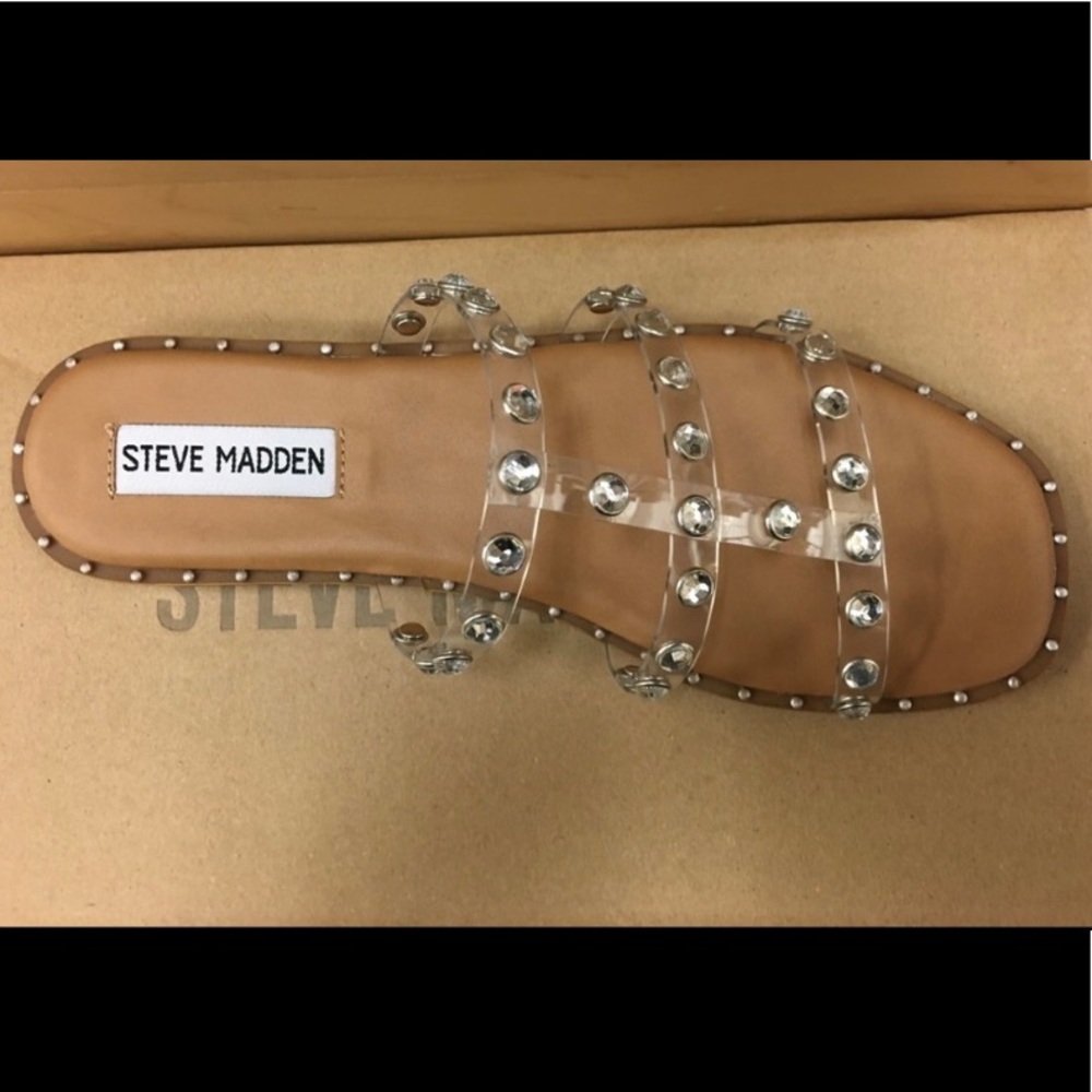 NWT Steve Madden Clear Studded Flat Slide Sandal